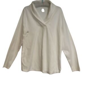 L.L. Bean White Cotton Long Sleeve Pullover Shawl Collar Top Ladies Size XL